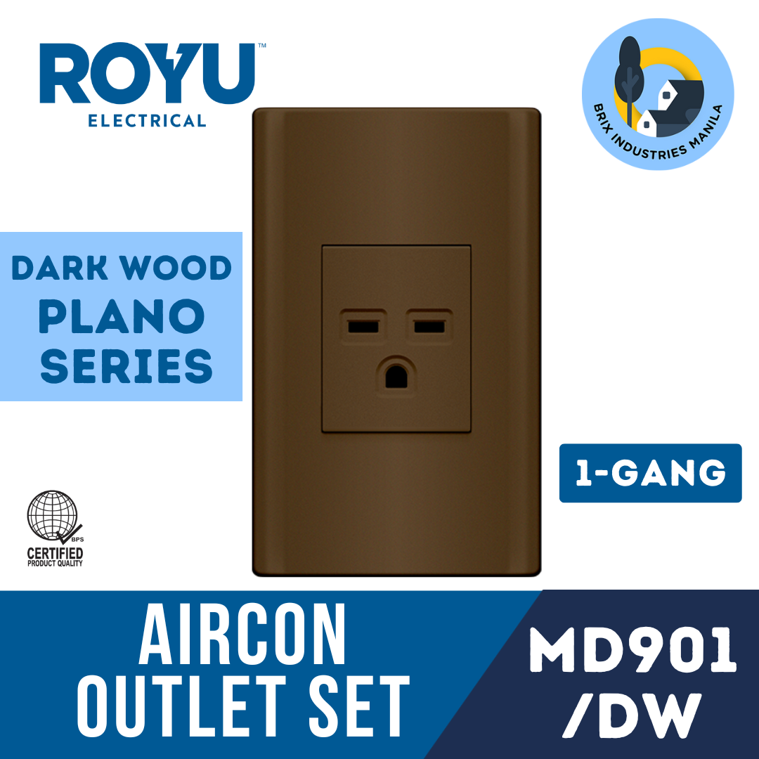 Royu Dark Wood Plano Series 1 Gang Aircon Outlet Set MD901/DW