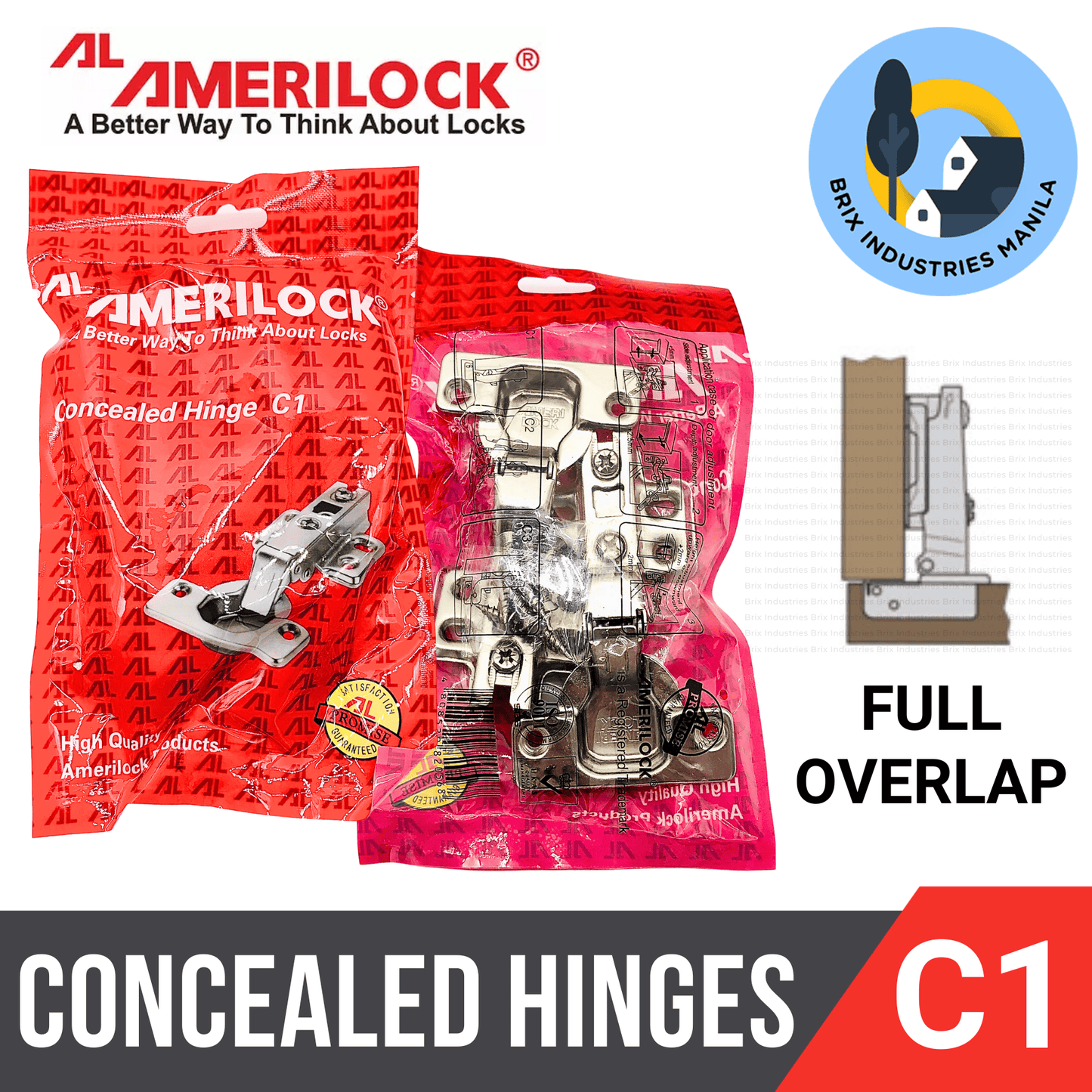 Amerilock Original Concealed Hinges C1, C2, C3 (1 Pair) Full Overlap / Overlap, Half Overlap / Overlay, Inset