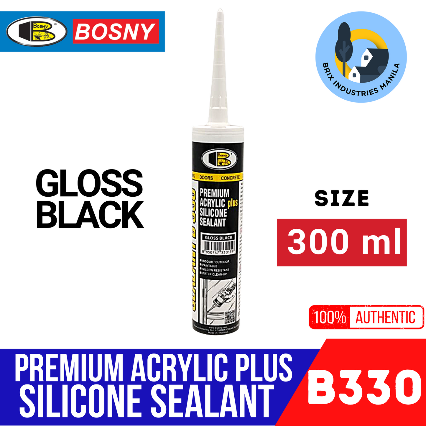 Bosny Premium Acrylic Plus Silicone Sealant 300ml B330 Clear Black or White