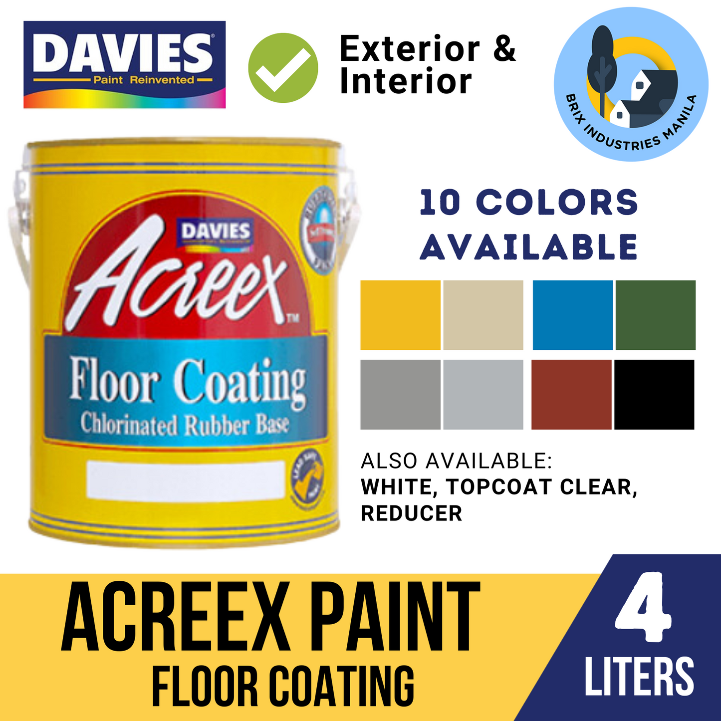 Davies Acreex Rubberized Floor Paint 1 Liter or 4 Liters Floor Coating Acreex Reducer Tile Red Brix Industries Manila