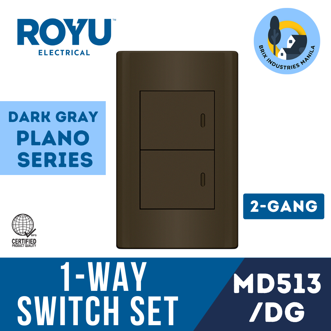 Royu Dark Gray Plano Series 1 Way Switch Set 1 2 or 3 Gang MD511/DG MD513/DG MD515/DG