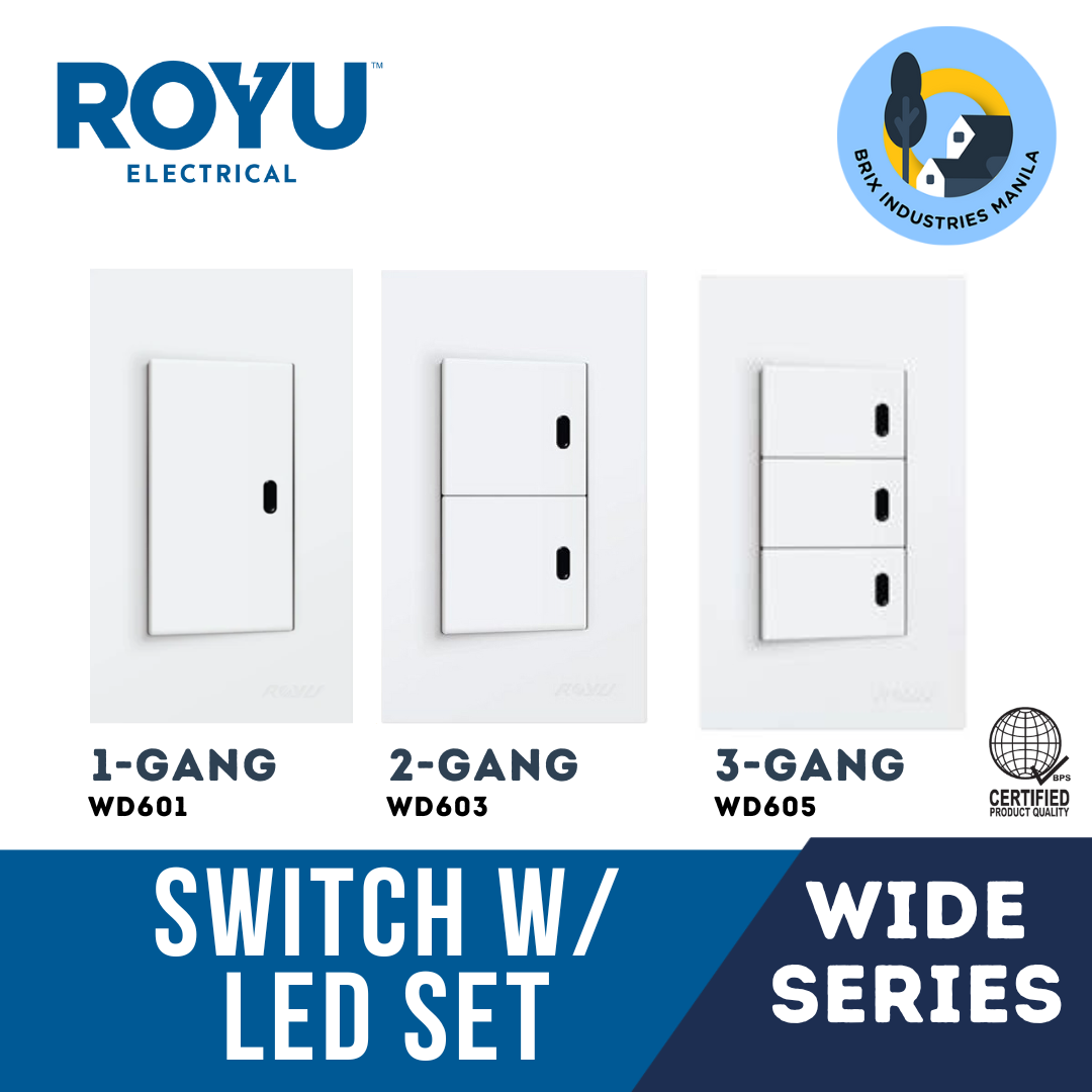 Royu Wide Series 1 Way Switch with LED Set 1 2 3 Gang WD601 WD603 WD605