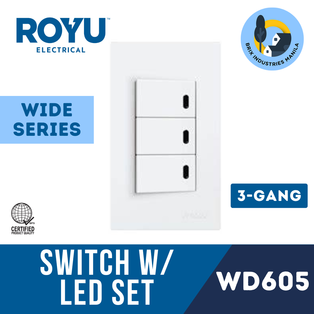 Royu Wide Series 1 Way Switch with LED Set 1 2 3 Gang WD601 WD603 WD605