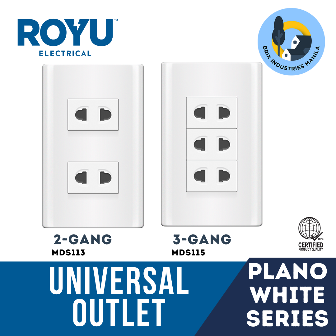 Royu White Plano Series Universal Outlet Set 2 or 3 Gang MDS113 MDS115