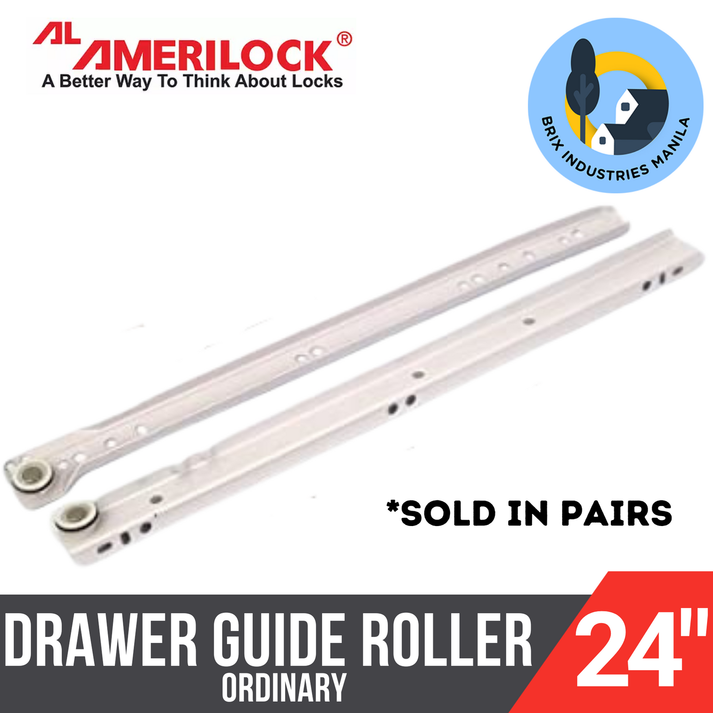 Amerilock Drawer Guide Roller Type Drawer Slide 12" 14" 16" 18" 20" 22" 24"