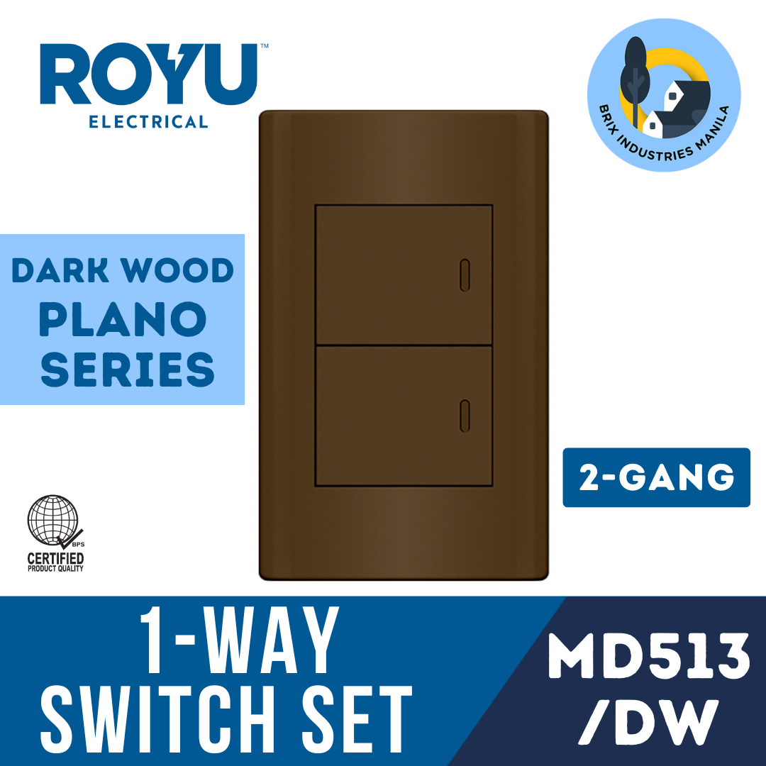 Royu Dark Wood Plano Series 1 Way Switch Set 1 2 or 3 Gang MD511/DW MD513/DW MD515/DW