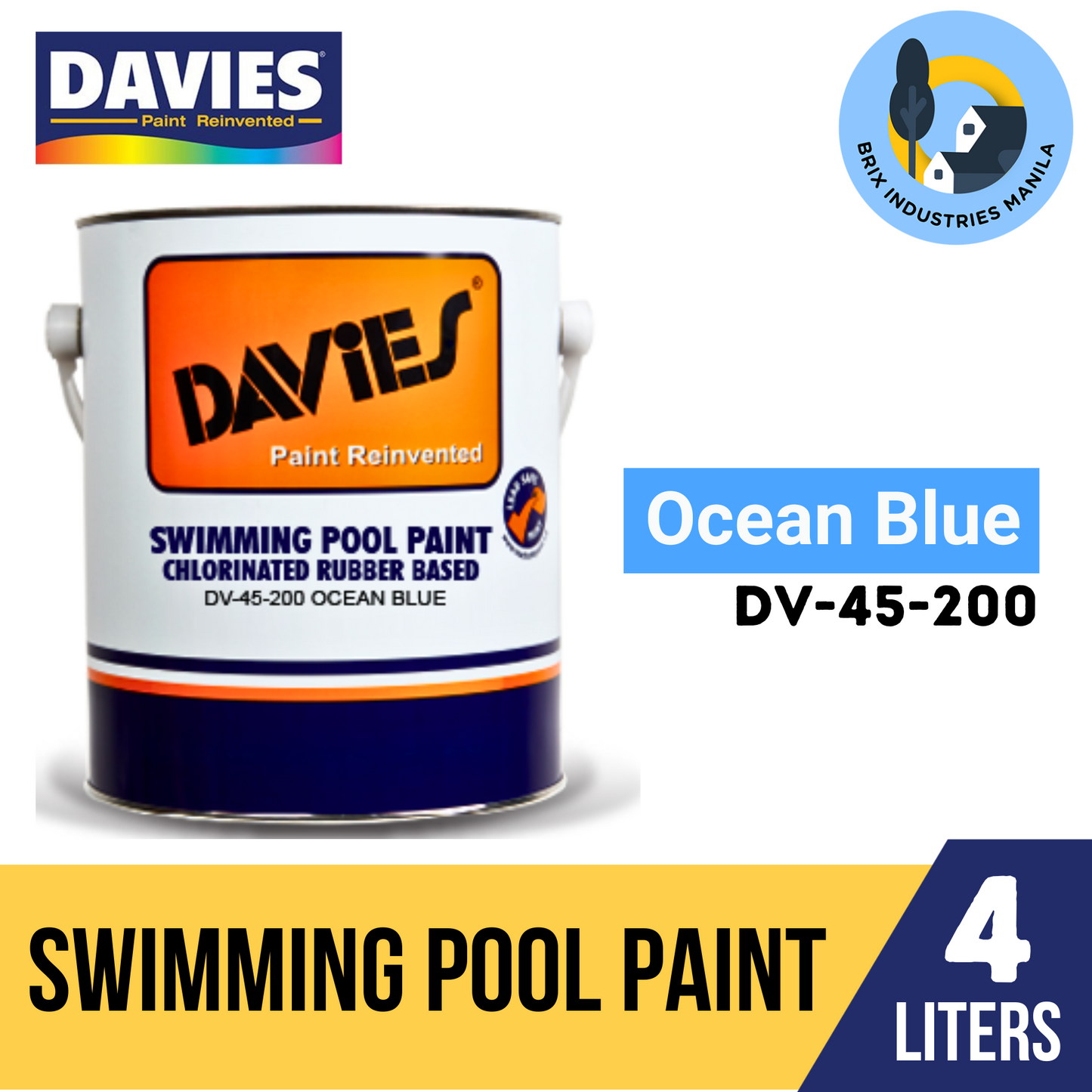 Davies Swimming Pool Paint Ocean Blue, White or Chlorinated Rubber Reducer 4L (Gallon) DV-45-200, DV-45-000 or DV-42
