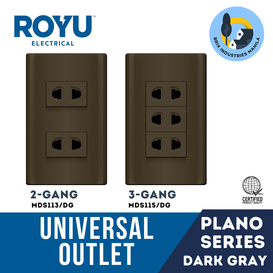 Royu Dark Gray Plano Series Universal Outlet Set 2 or 3 Gang MDS113/DG MDS115/DG