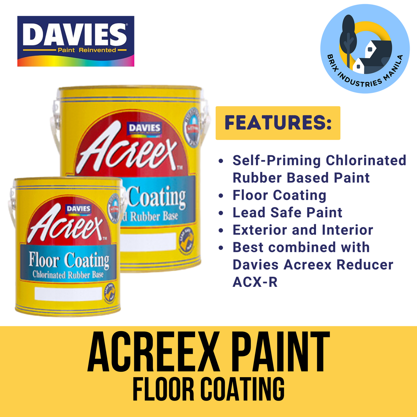 Davies Acreex Rubberized Floor Paint 1 Liter or 4 Liters Floor Coating Acreex Reducer Tile Red Brix Industries Manila
