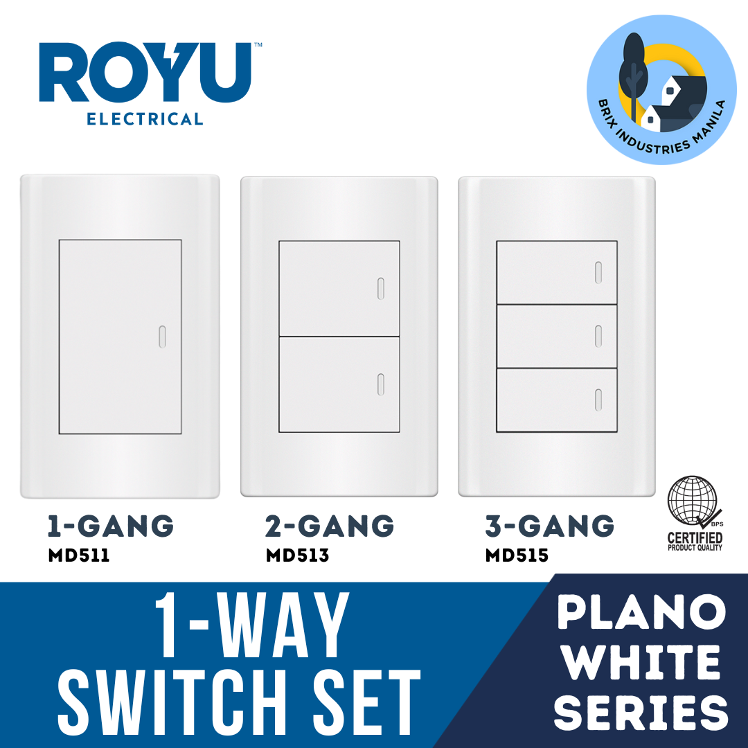 Royu White Plano Series 1 Way Switch Set 1 2 or 3 Gang MD511 MD513 or MD515