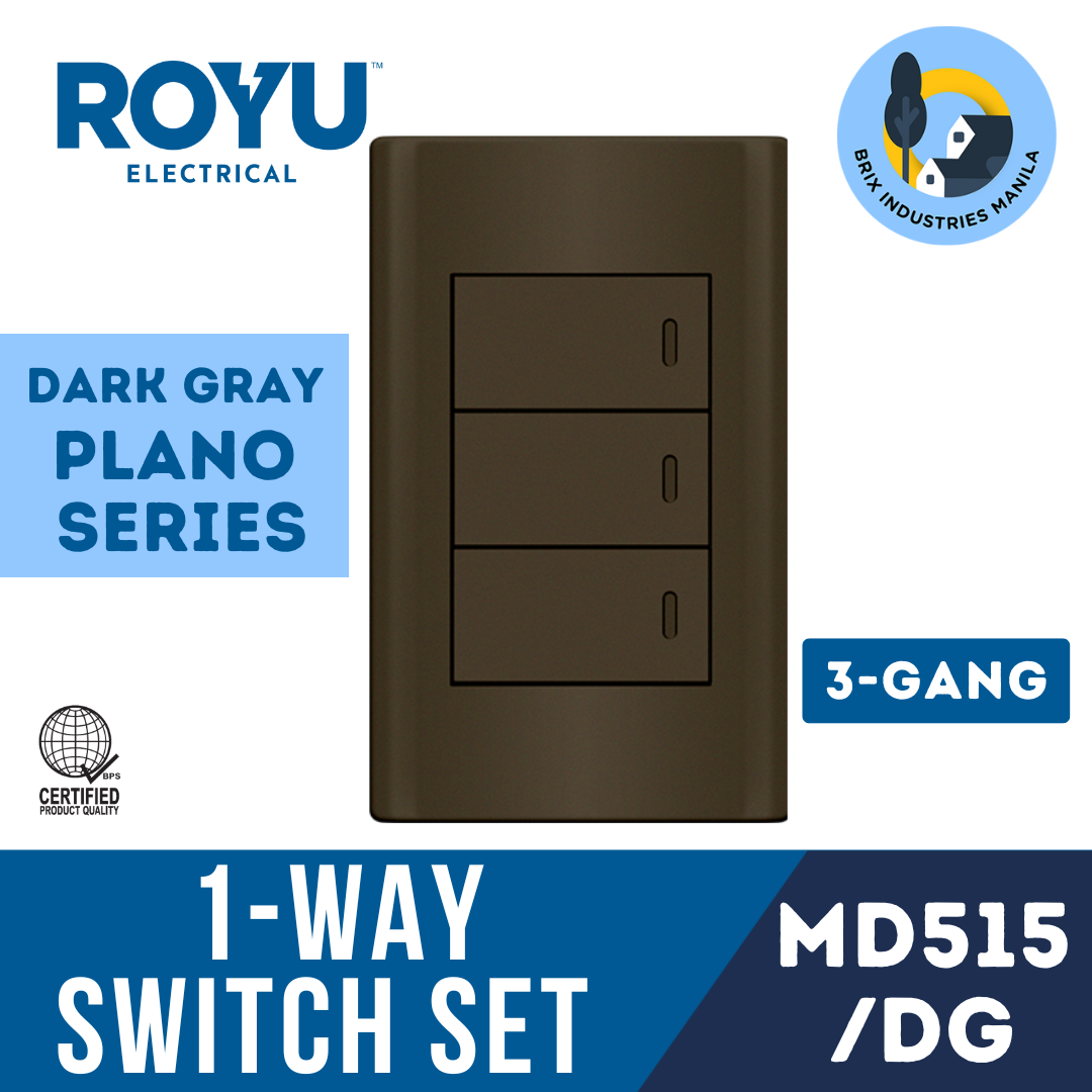 Royu Dark Gray Plano Series 1 Way Switch Set 1 2 or 3 Gang MD511/DG MD513/DG MD515/DG
