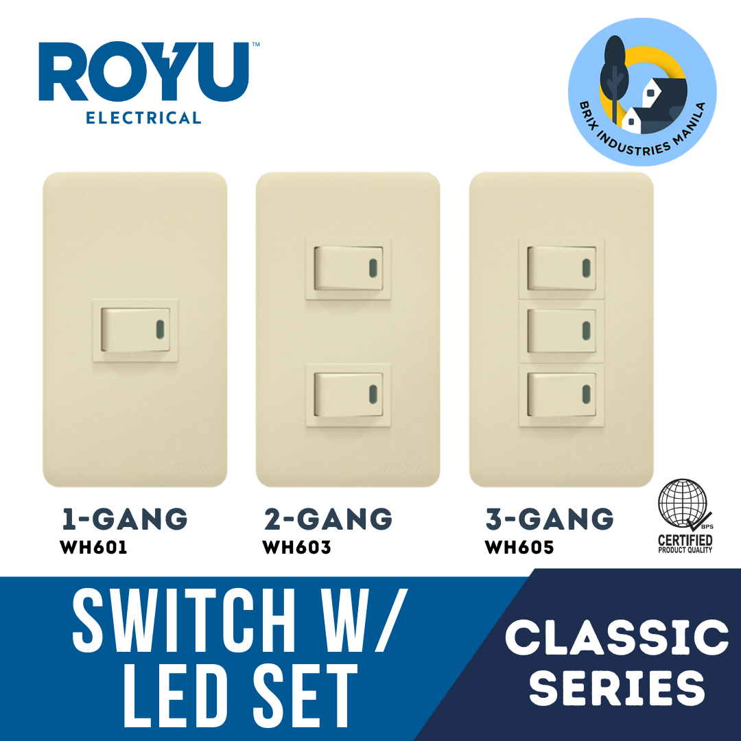 Royu Classic Series 1 Way Switch with LED Set 1, 2 or 3 Gang WH601 WH603 WH605