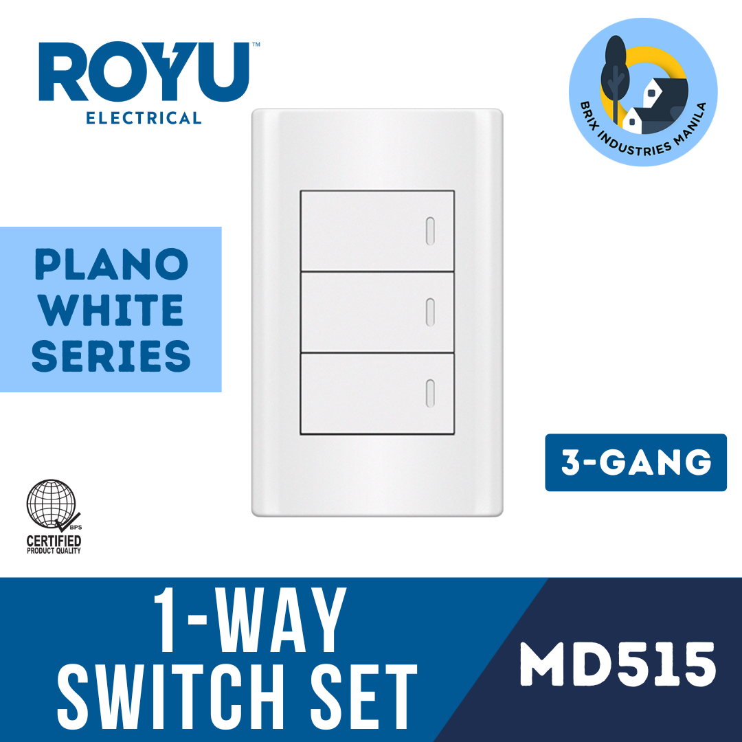 Royu White Plano Series 1 Way Switch Set 1 2 or 3 Gang MD511 MD513 or MD515