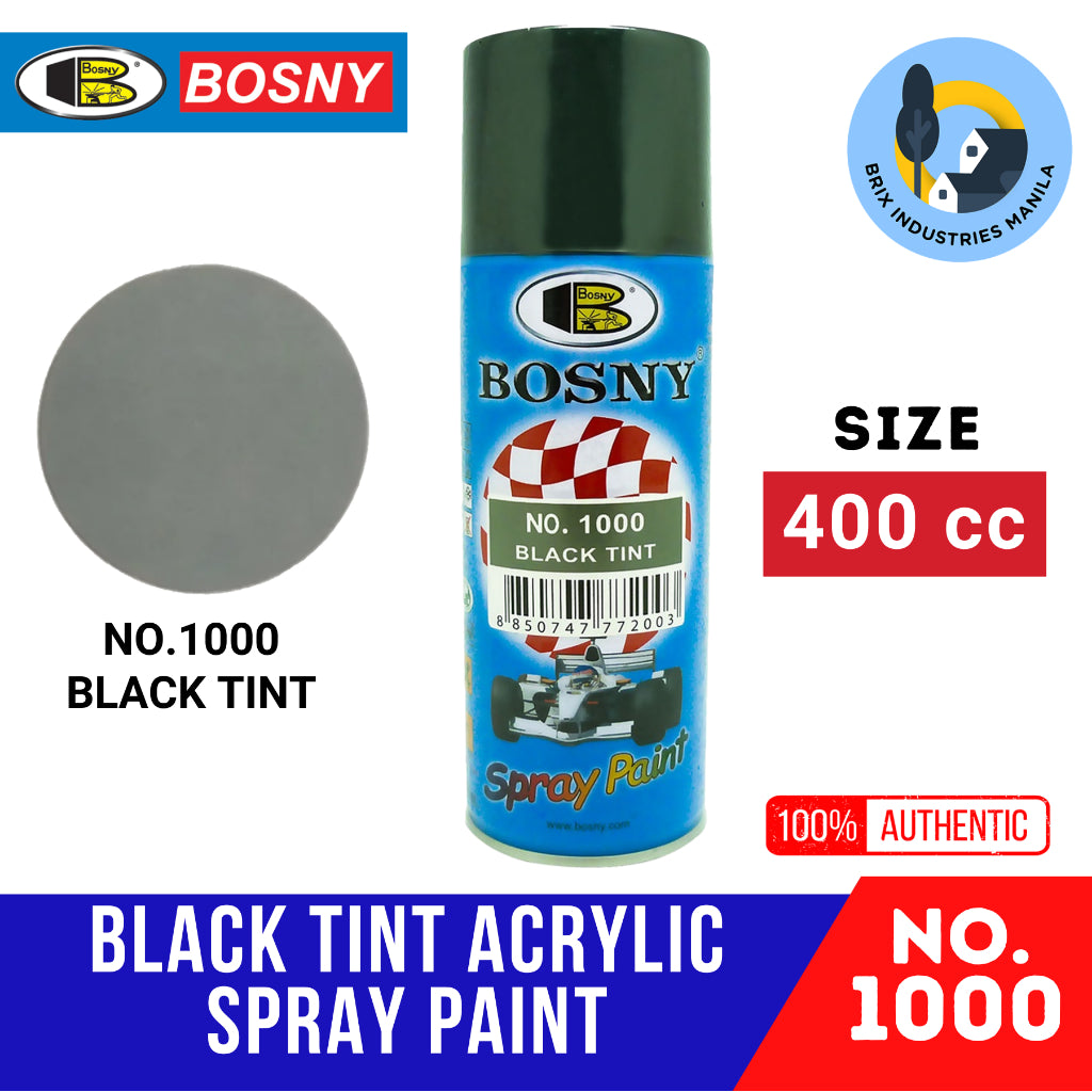 Bosny Black Tint Spray Paint No. 1000 Quick Drying Lacquer Spray 100% Acrylic Automotive Finishes