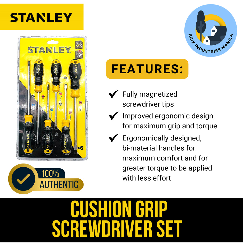 Stanley Cushion Grip Screwdriver Set 2pcs, 4pcs, 6pcs Flat and Phillips Screw Driver