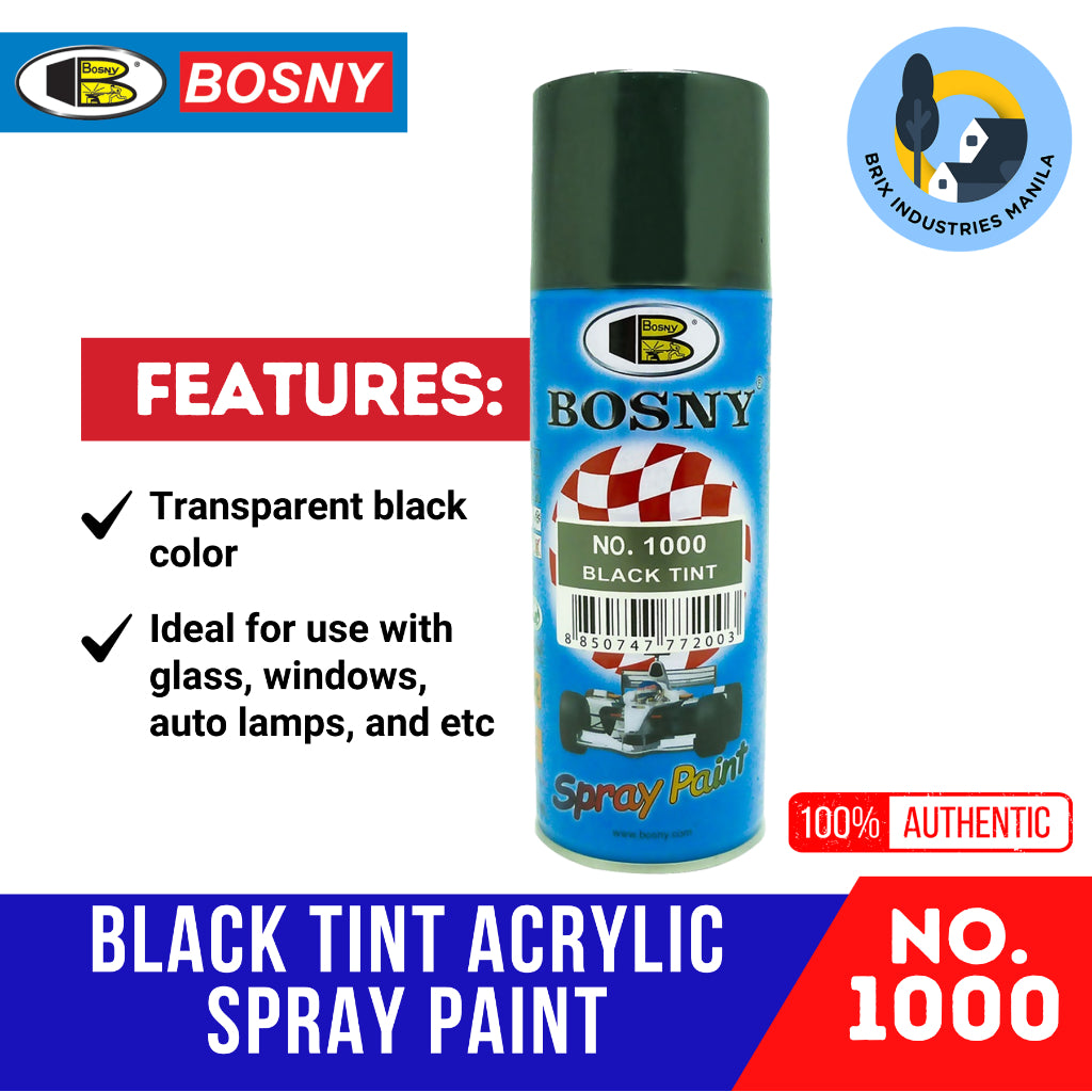 Bosny Black Tint Spray Paint No. 1000 Quick Drying Lacquer Spray 100% Acrylic Automotive Finishes