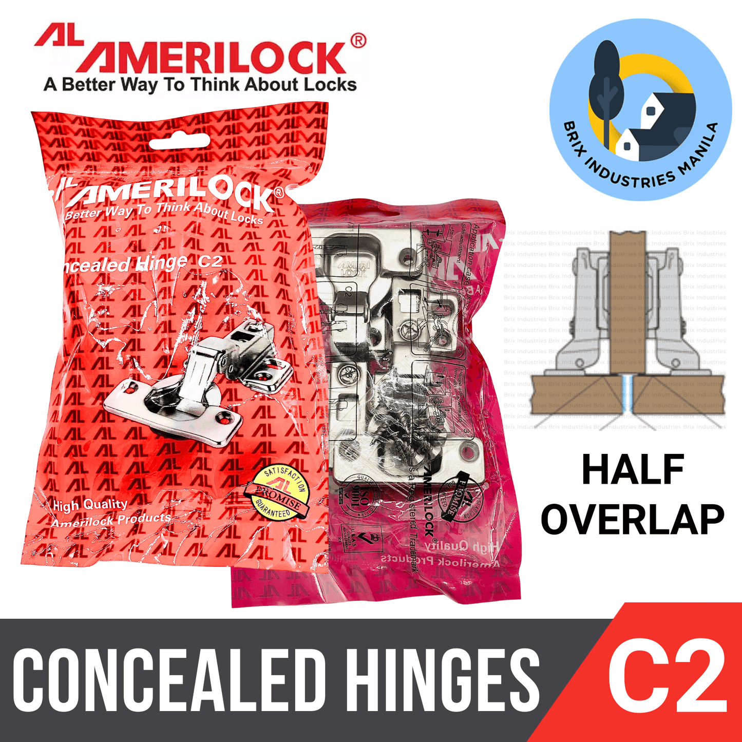 Amerilock Original Concealed Hinges C1, C2, C3 (1 Pair) Full Overlap / Overlap, Half Overlap / Overlay, Inset