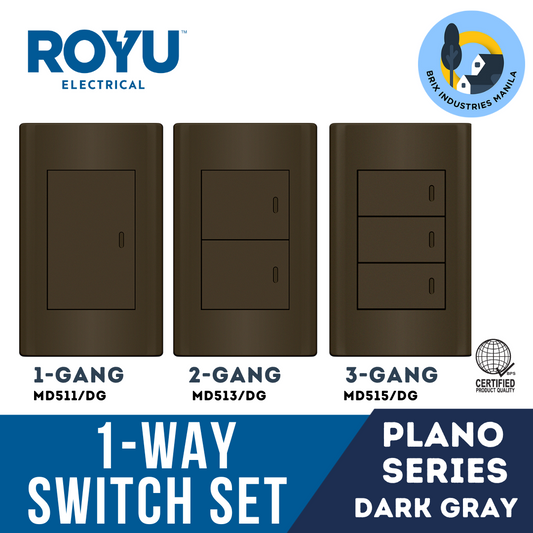 Royu Dark Gray Plano Series 1 Way Switch Set 1 2 or 3 Gang MD511/DG MD513/DG MD515/DG