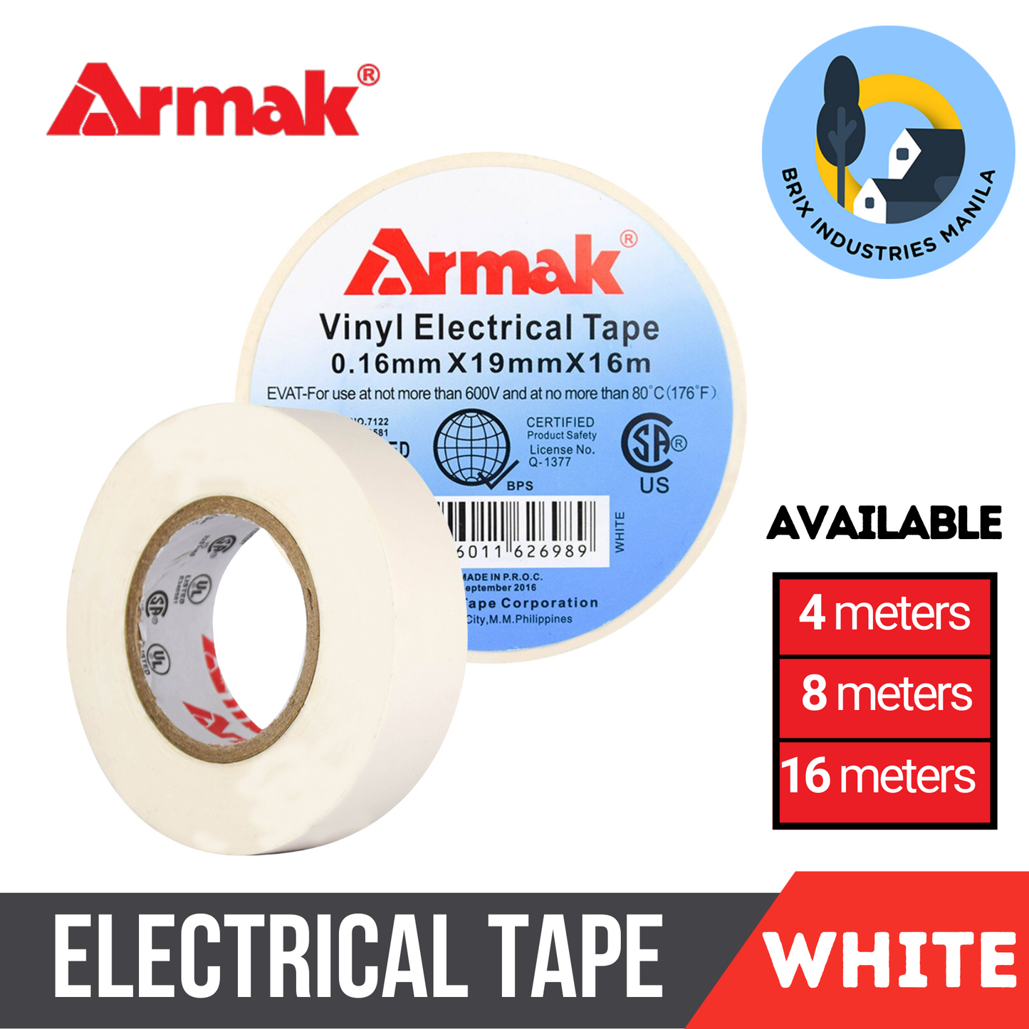 Armak Original Electrical Tape Black Blue Green Red White Yellow 4, 8 or 16 Meters Small Medium Big Sizes