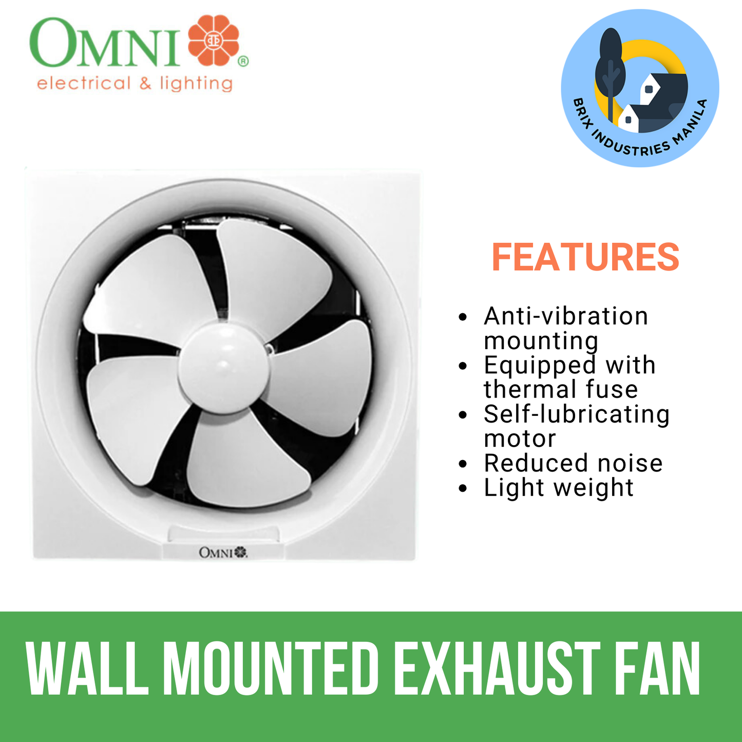 Omni Wall Mounted Exhaust Fan 8" (XFW-200) , 10" (XFW-250) and 12" (XFW-300) All Sizes Available <Brix Industries Manila>