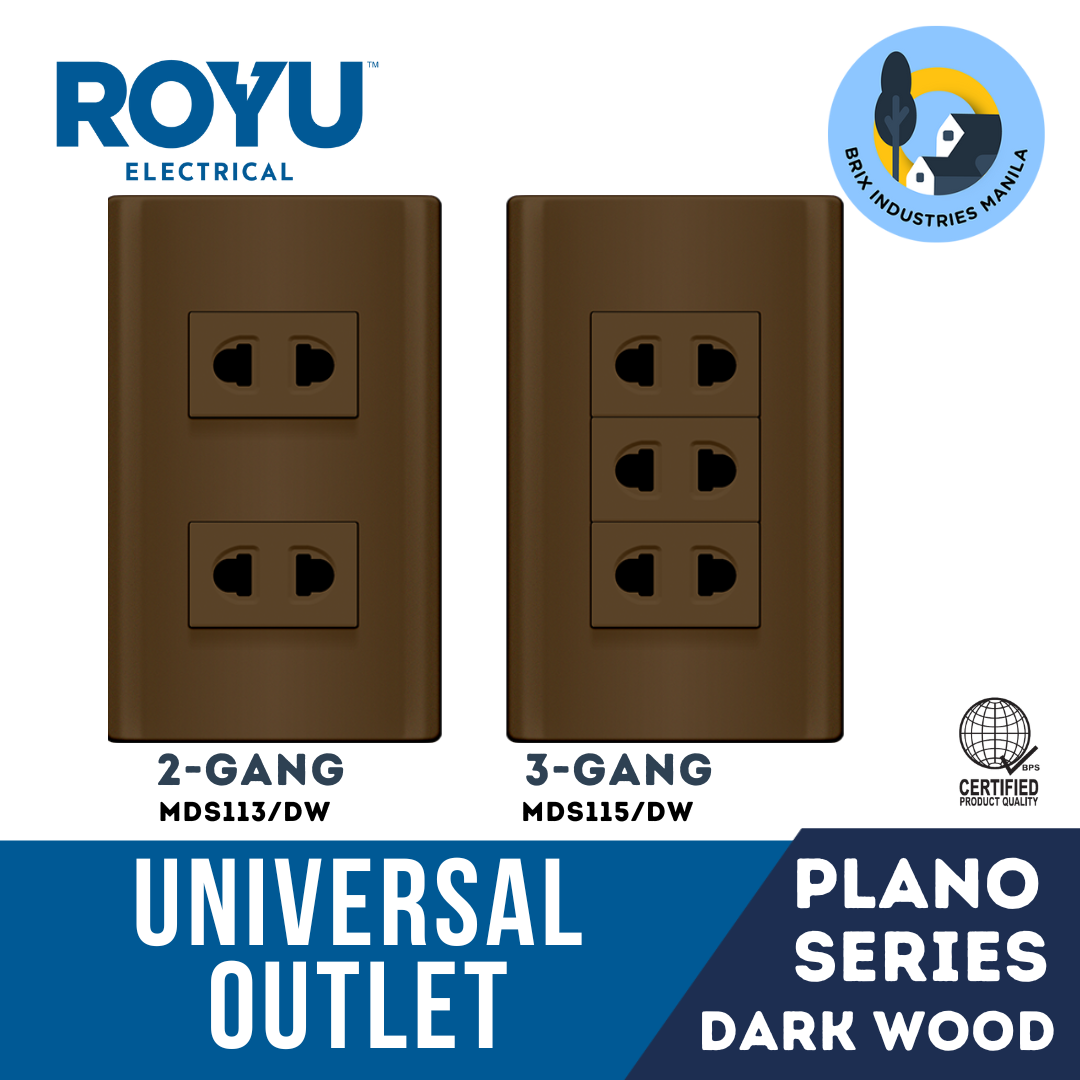 Royu Dark Wood Plano Series Universal Outlet Set 2 or 3 Gang MDS113/DW MDS115/DW