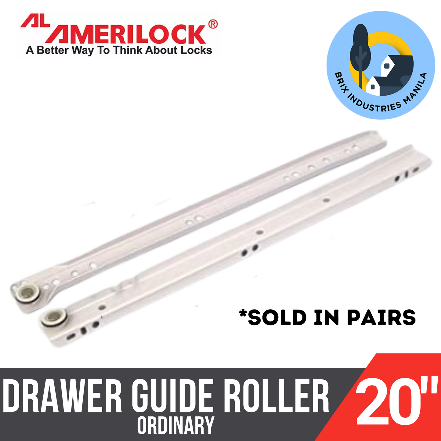 Amerilock Drawer Guide Roller Type Drawer Slide 12" 14" 16" 18" 20" 22" 24"