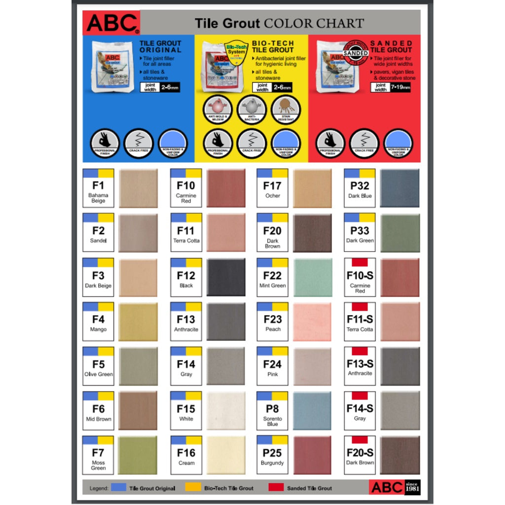 ABC Tile Grout Original 2kg 23 Colors Available Tile Joint Filler < Brix Industries Manila >