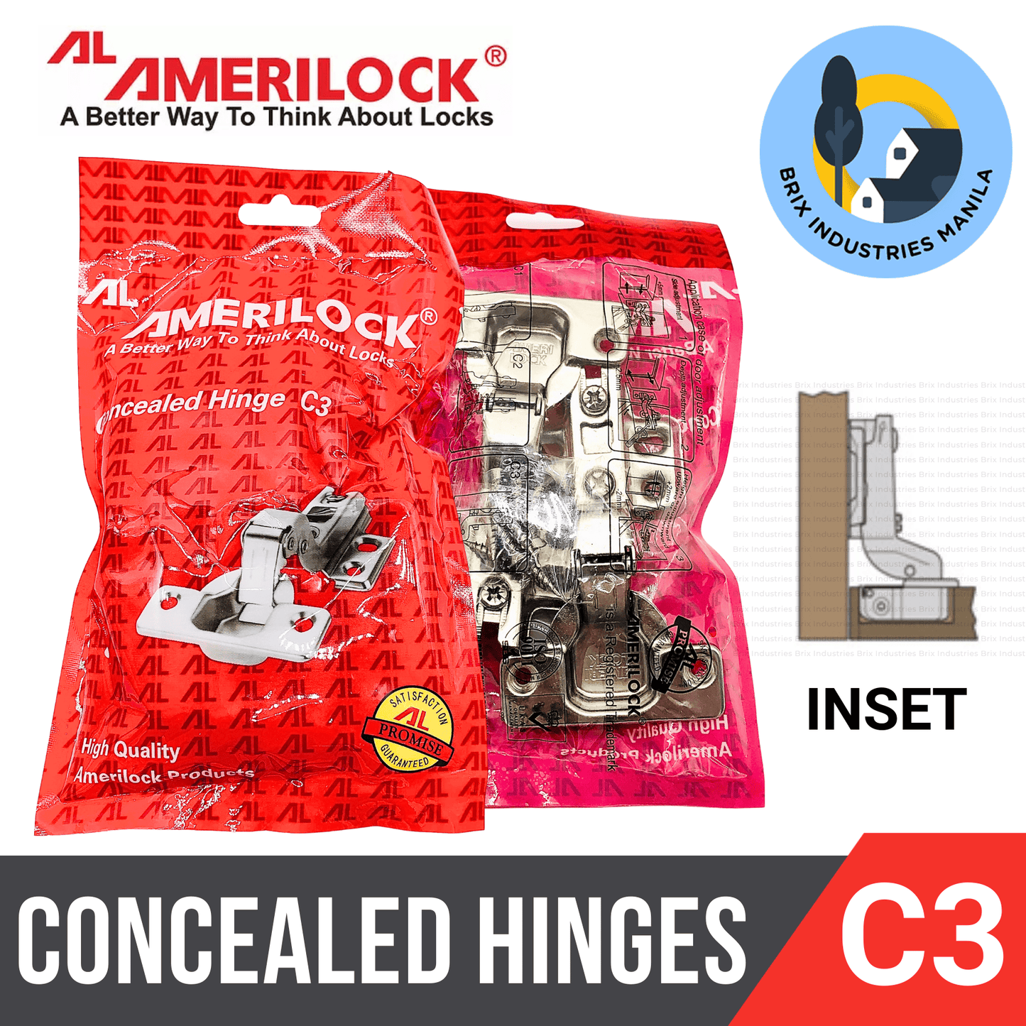 Amerilock Original Concealed Hinges C1, C2, C3 (1 Pair) Full Overlap / Overlap, Half Overlap / Overlay, Inset