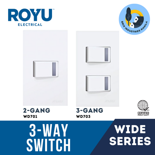 Royu Wide Series 3 Way Switch Set 1 or 2 Gang WD701 WD703