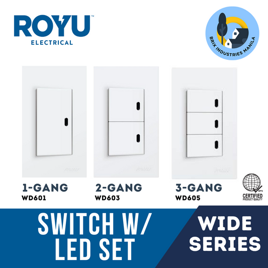 Royu Wide Series 1 Way Switch with LED Set 1 2 3 Gang WD601 WD603 WD605