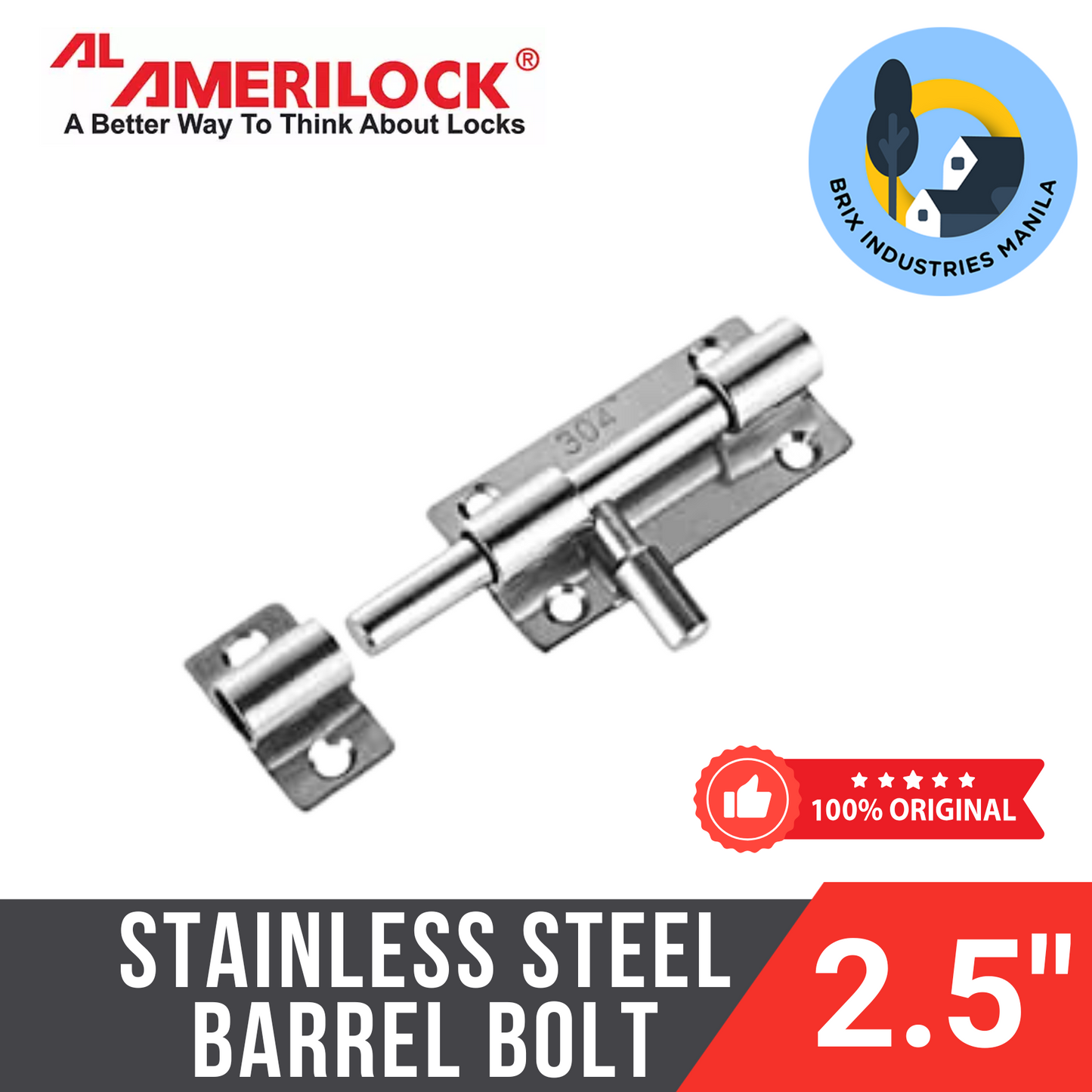 Amerilock Stainless Steel Barrel Bolt 2" 2.5" 3" or 4" Easy DIY
