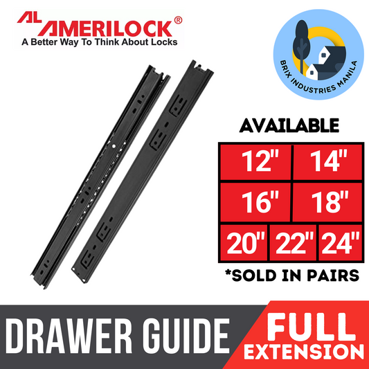 Amerilock Drawer Guide Full Extension Ball Bearing Drawer Slide Heavy Duty 12" 14" 16" 18" 20" 22" 24"