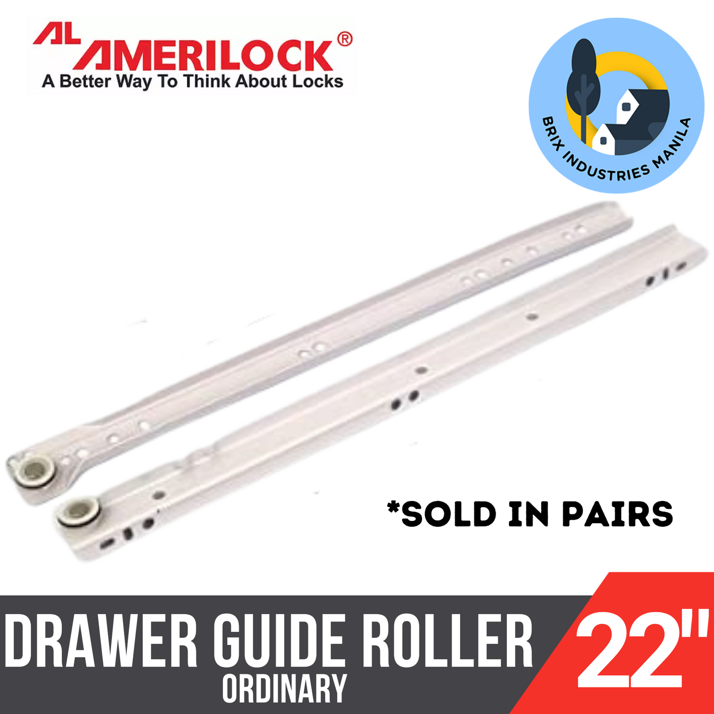 Amerilock Drawer Guide Roller Type Drawer Slide 12" 14" 16" 18" 20" 22" 24"