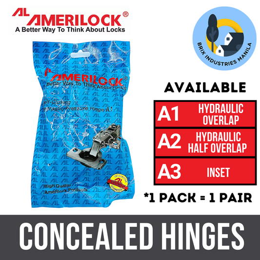 Amerilock Original Hydraulic Concealed Hinges Self-Closing A1 A2 A3 (1 Pair) Full Overlap, Half Overlap, Inset Cabinet Hinges