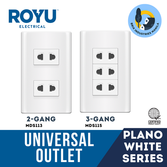 Royu White Plano Series Universal Outlet Set 2 or 3 Gang MDS113 MDS115
