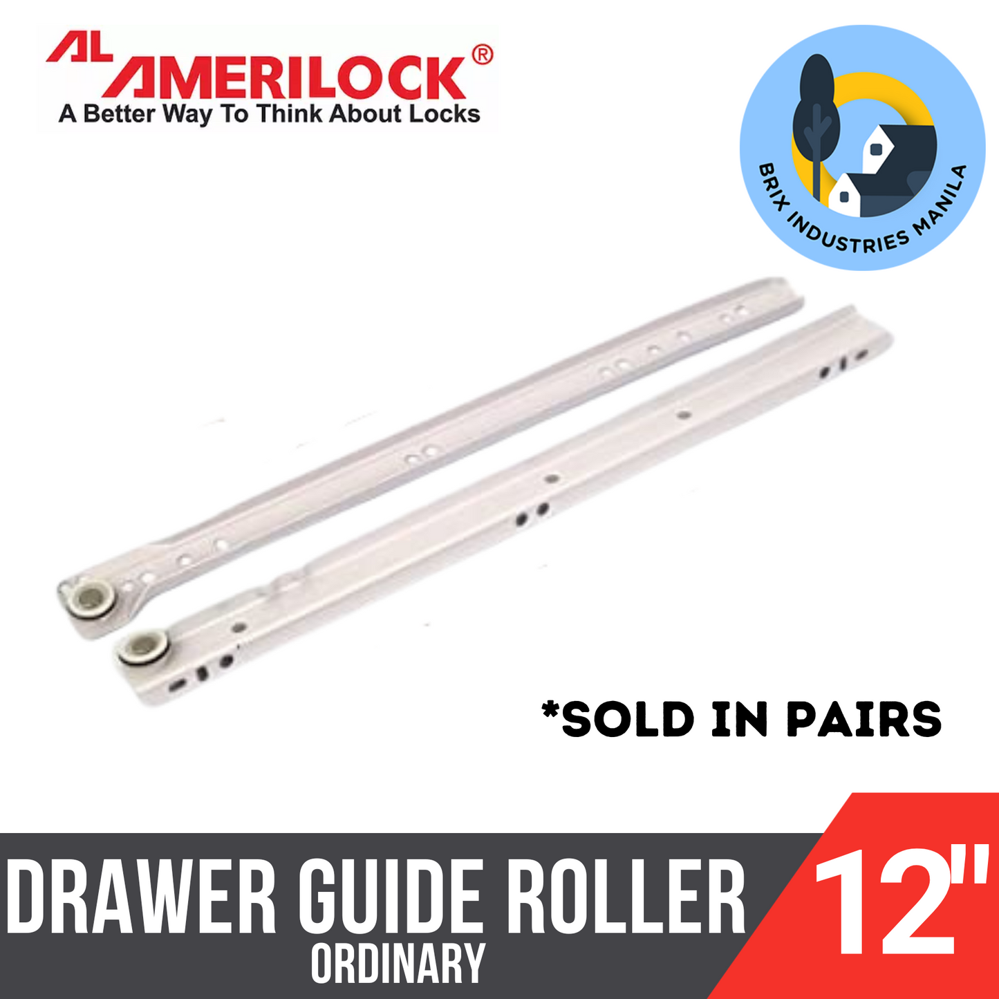 Amerilock Drawer Guide Roller Type Drawer Slide 12" 14" 16" 18" 20" 22" 24"