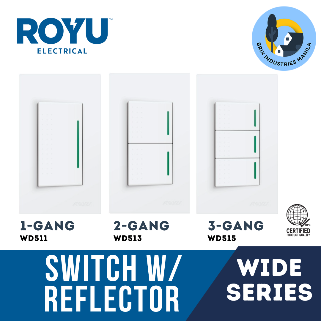 Royu Wide Series 1 Way Switch with Reflector Set 1 2 3 Gang WD511 WD513 WD515