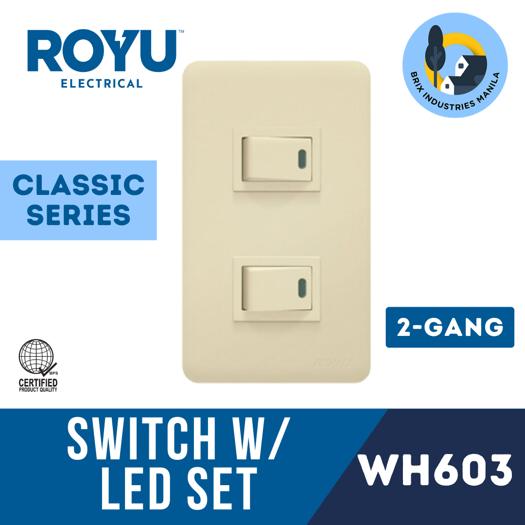 Royu Classic Series 1 Way Switch with LED Set 1, 2 or 3 Gang WH601 WH603 WH605