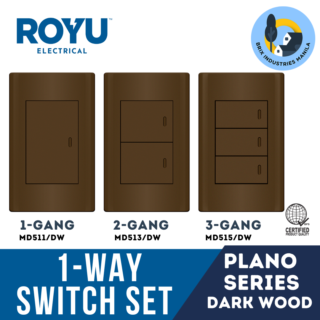 Royu Dark Wood Plano Series 1 Way Switch Set 1 2 or 3 Gang MD511/DW MD513/DW MD515/DW