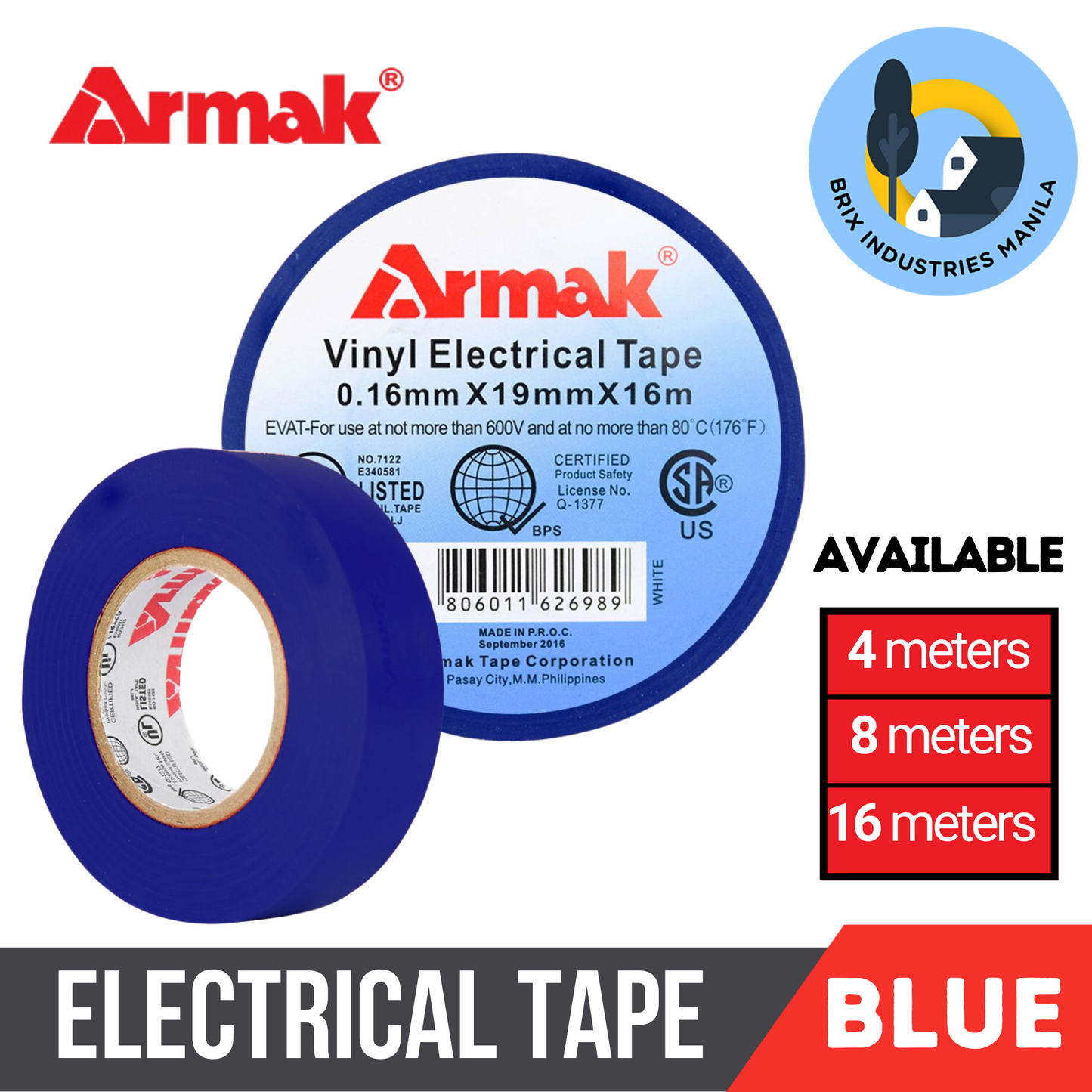 Armak Original Electrical Tape Black Blue Green Red White Yellow 4, 8 or 16 Meters Small Medium Big Sizes