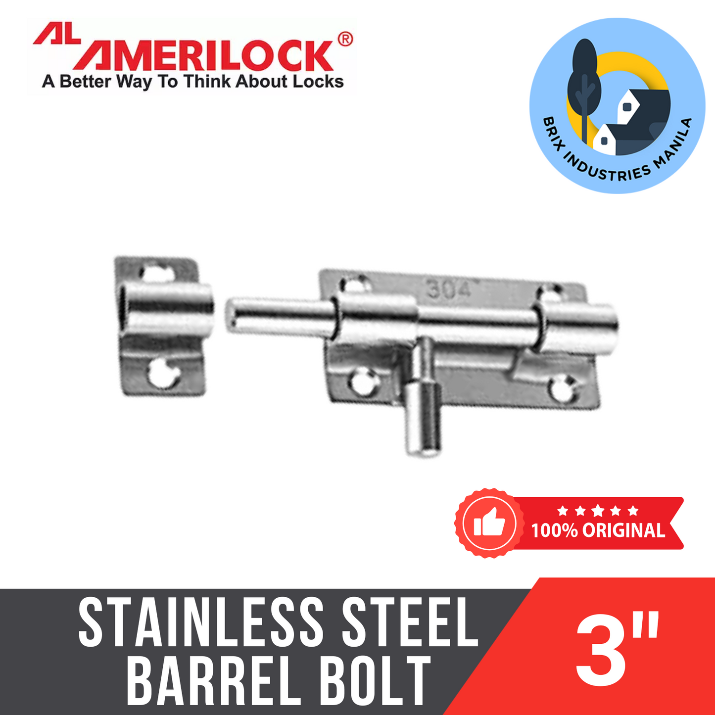 Amerilock Stainless Steel Barrel Bolt 2" 2.5" 3" or 4" Easy DIY