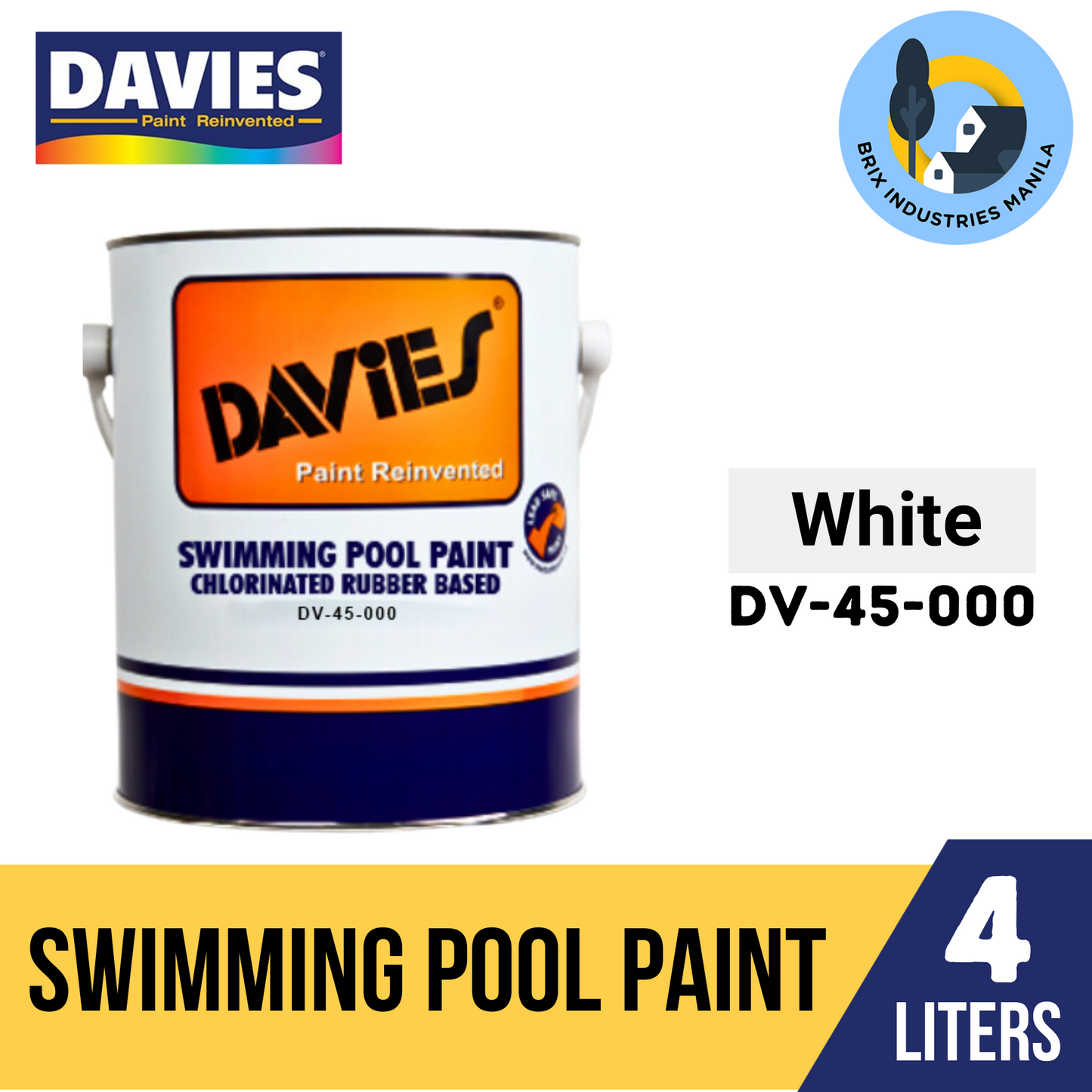 Davies Swimming Pool Paint Ocean Blue, White or Chlorinated Rubber Reducer 4L (Gallon) DV-45-200, DV-45-000 or DV-42