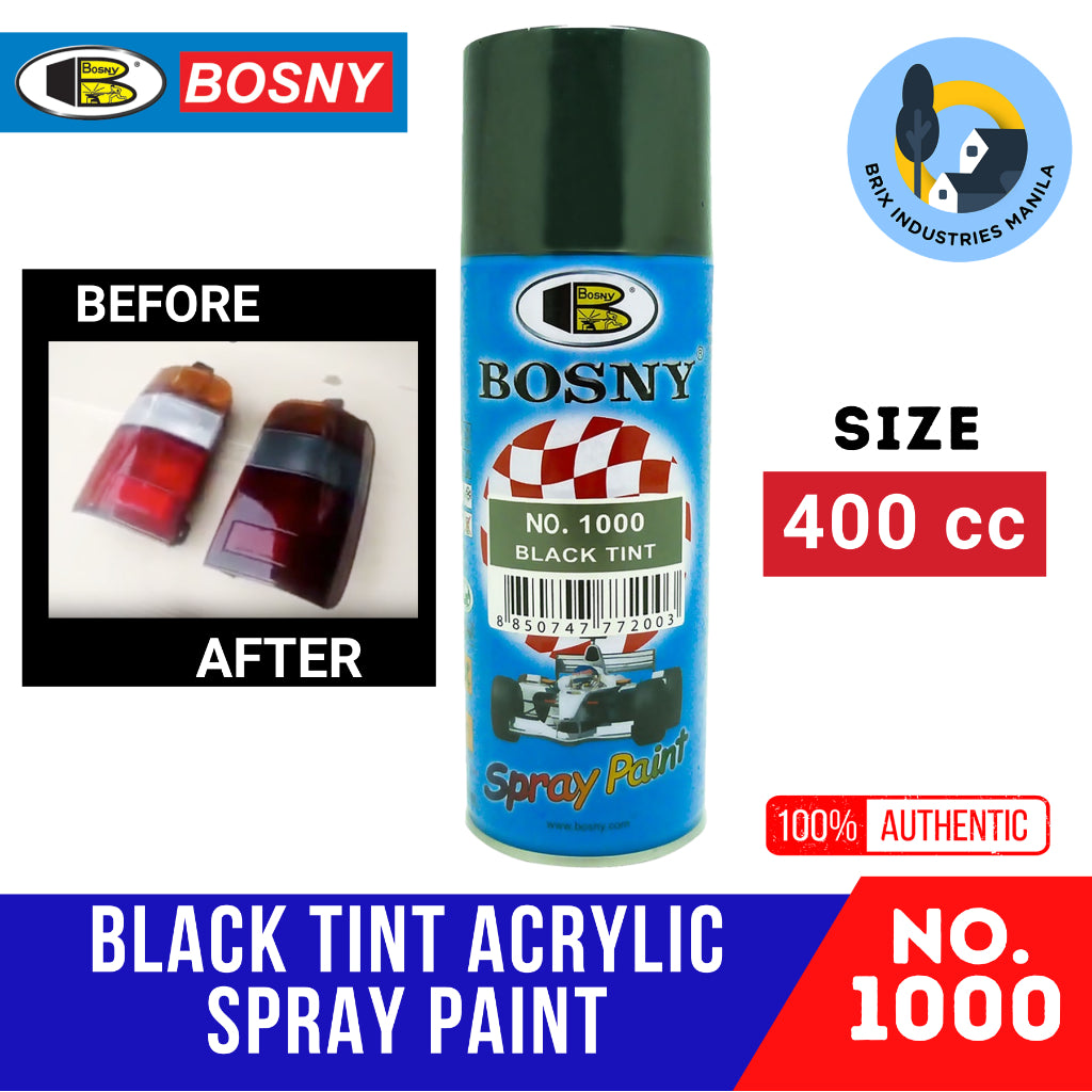 Bosny Black Tint Spray Paint No. 1000 Quick Drying Lacquer Spray 100% Acrylic Automotive Finishes