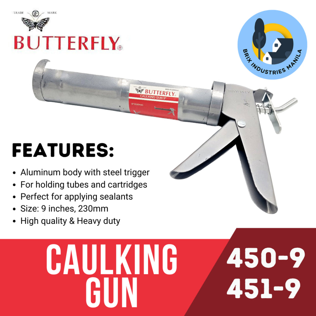 Butterfly Caulking Gun 9" Gray Heavy-Duty 450 Silicone Sealant